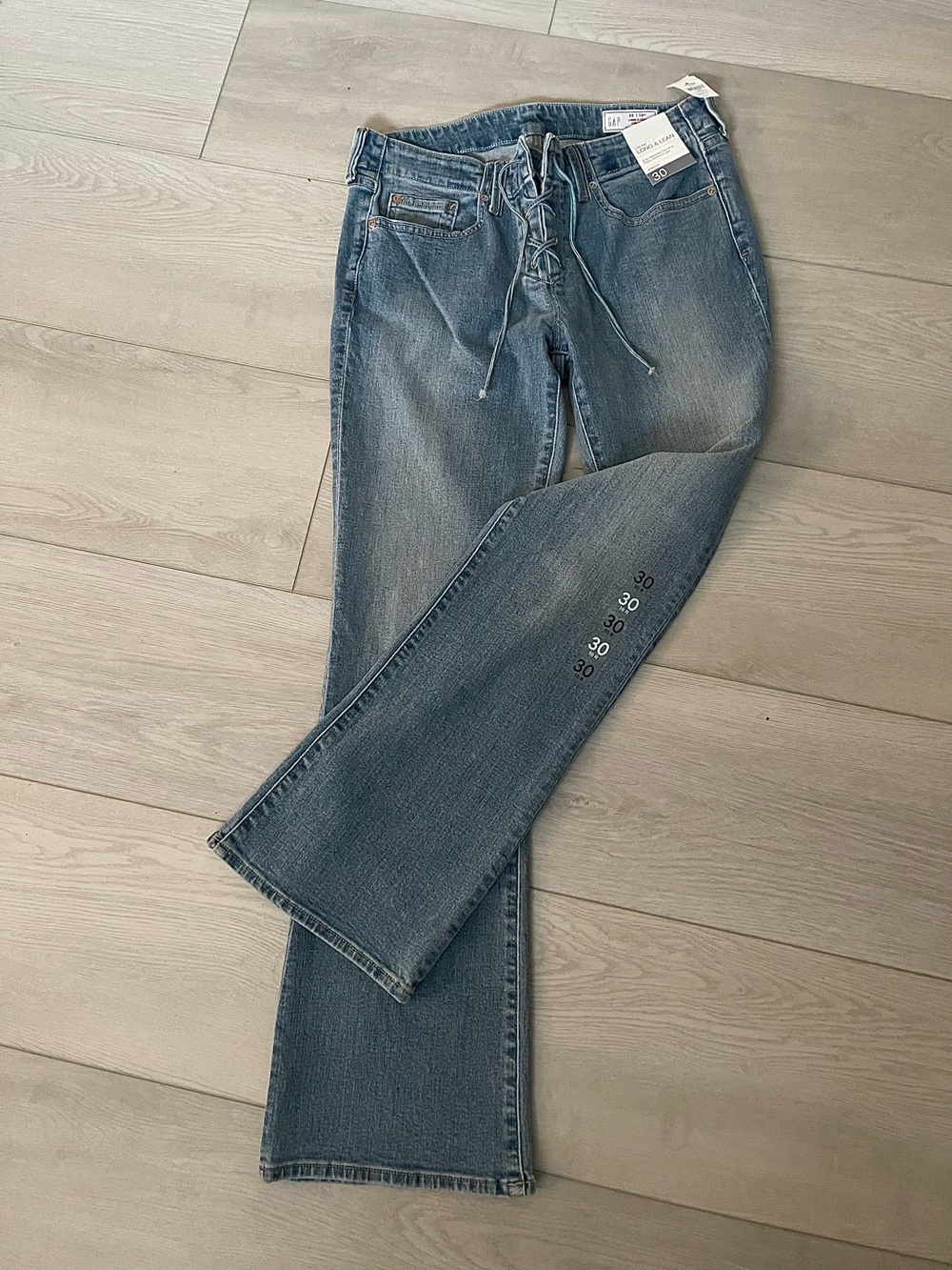 GAP Women's Lace-Up Waist Flared Jeans in Medium Blue
